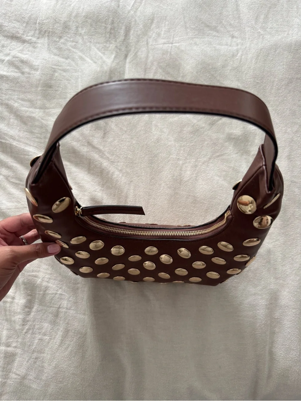 ASOS Brown Hobo Shoulder Bag with Gold Studs - Picture 4 of 12